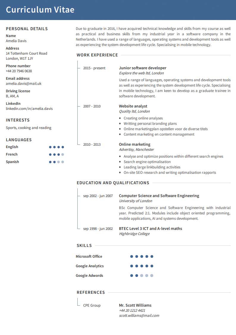 CV de exemplo gratuito CV de exemplo gratuito