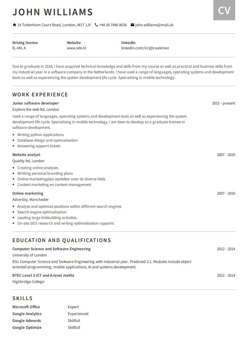 CV de exemplo gratuito CV de exemplo gratuito